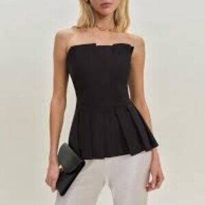 NWT Reformation Ashlyn Pleated Strapless Top Black 8